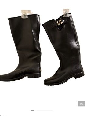 Sperry Black Rubber Rain Boots with Gold Accents and lining 9